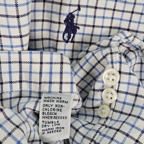 Ralph Lauren Dress Shirt Classic Fit Plaid Checkered Blue Pony Logo Mens Size L - Picture 8 of 10